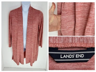 Lands End Long Open Cardigan Duster Sweater Size Large Marled Red Pockets Office - Image 1 of 4