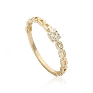Anillo de cadena vinculado de oro de 14k con diamantes genuinos para mujer joyería minimalista - Imagen 1 de 11