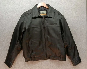Chaqueta de bombardero de cuero negra Burks Bay para hombre talla L Nucor Tuscaloosa ligeramente usada@ - Imagen 1 de 15