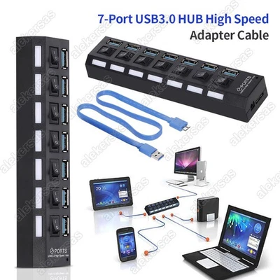 USB 3.0 HUB 7 Port Hub Splitter Schalter EU Netzteil für PC Mac Notebook - Bild 1 von 4