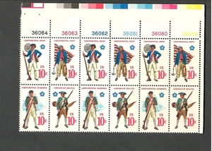 US Plate Block Scott #1565-8 10c Continental Uniforms MNH OG - Picture 1 of 2