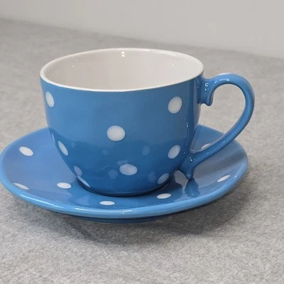 Maxwell & Williams Sprinkle Large Blue and white polka dot Tea Cup and Saucer - Image 1 of 4