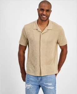 GUESS Men's Gauze Button-Front Camp Shirt  Neutral Sand XXL MSRP $70 - Picture 1 of 5