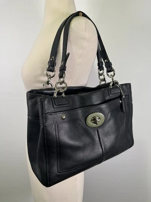 Coach Penelope Carryall F16531 Black Pebbled Leather Shoulder Tote Bag Authentic - Image 1 of 4