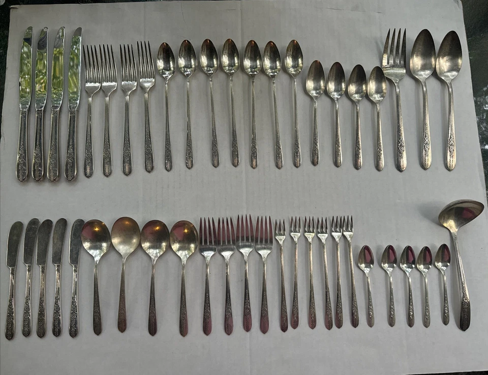 REGAL ROSE - NOBILITY PLATE - Silverplate Flatware / Silverware  47 Pcs Set - Image 1 of 4