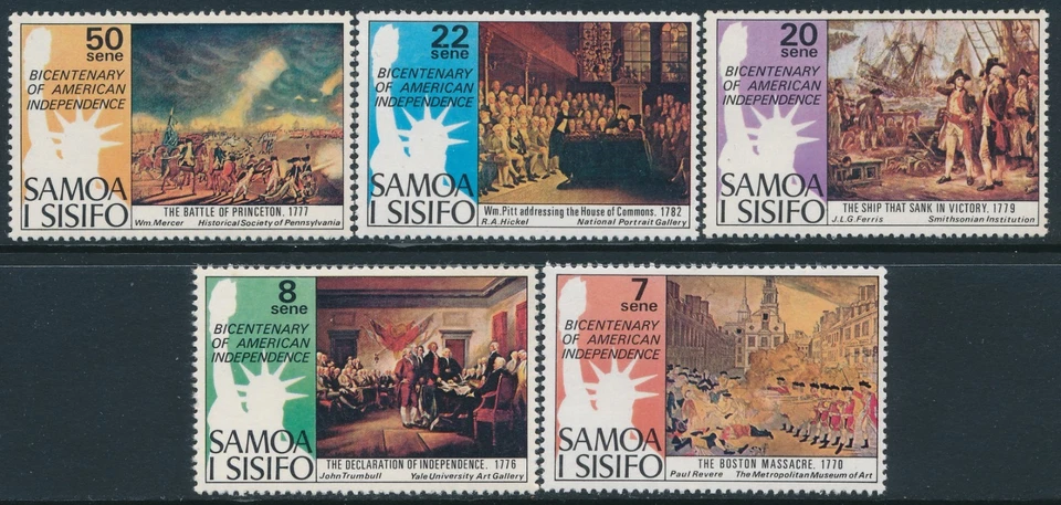 1976 SAMOA BICENTENÁRIO INDEPENDÊNCIA AMERICANA CONJUNTO DE 5 BOM ESTADO PERFEITO, SEM MARCA DE CHARNEIRA - Imagem 1 de 1