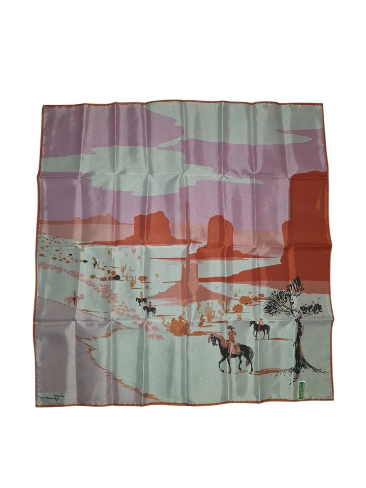 Vintage Womens Western Theme Scarf Signed Paris 26x26 In - Image 1 of 4