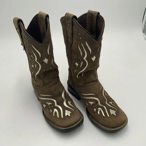 Roper Girls Kids Oiled Brown Leather Shiloh Cowboy Boots 13 - Picture 1 of 5
