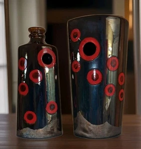 2 jarrones modernos de flores de hematita grandes de 12 y 13" piezas de arte abstracto decorativo - Imagen 1 de 9