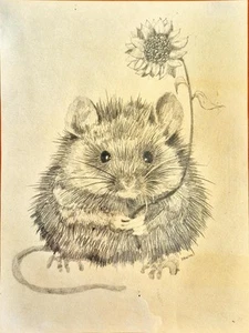 Iconic Joan Hanson Original Mouse FLOWER Greeting Card Original Art - Picture 1 of 1