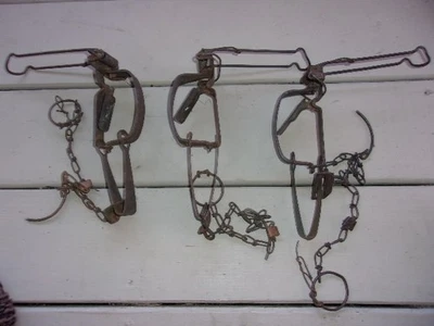 3 VINTAGE USED LONG SPRINGS ONEIDA STOP-LOSS TRAP TRAPPING 1939  size # 1 WORKIN - Image 1 of 2