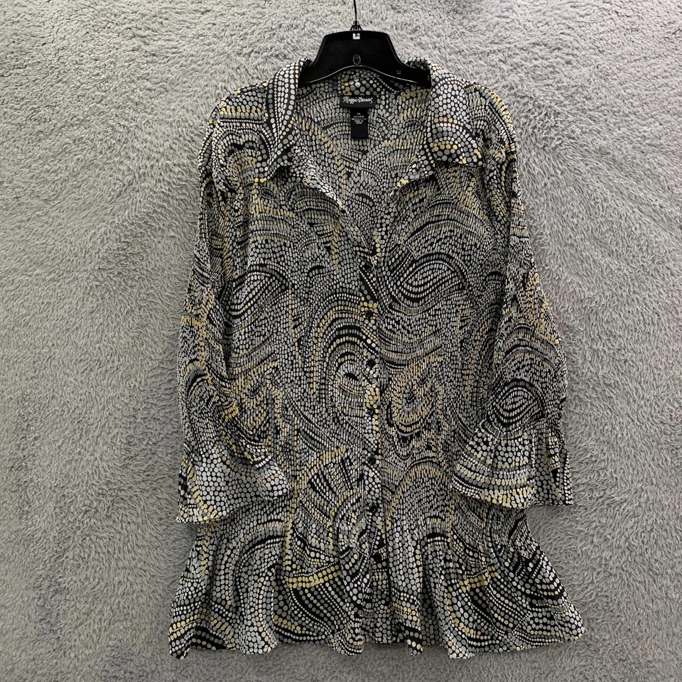 MAGGIE BARNES Blouse Womens 3X Top Geometric Gray Beige Brown - Image 1 of 4