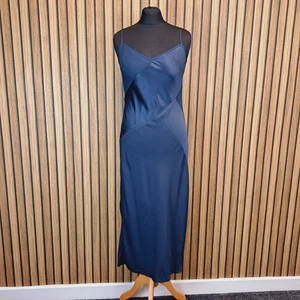 Abito J Crew Collection in raso midi US6 UK 10 blu aderente con spalline - Foto 1 di 11