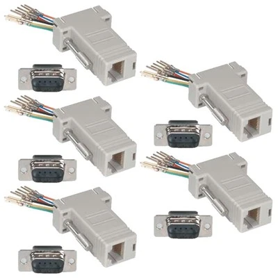 5 Pcs DB9 9-Pin RS232 Male to RJ11 RJ12 6P6C Telephone Phone Line Adapter Ivory - Image 1 of 2
