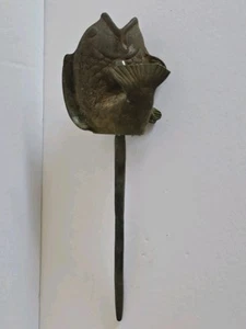 Vintage Patina Brass Bronze Open Mouth Koi Fish Sculpture Figurine Vase 5" - Picture 1 of 6