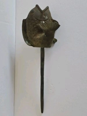 Vintage Patina Brass Bronze Open Mouth Koi Fish Sculpture Figurine Vase 5" - Image 1 of 4