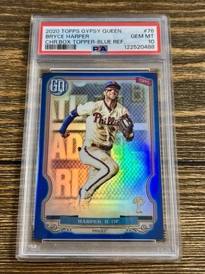 2020 Gypsy Queen #76 Bryce Harper Blue Chrome Refractor /99 PSA 10 POP 1 Unique! - Image 1 of 3