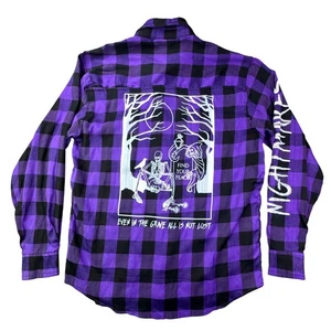 DREAM lila schwarz Flanellhemd Nightmares Find Your Peace Skelett Herren XL - Bild 1 von 9