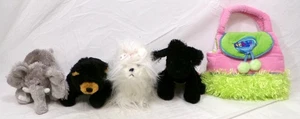 GANZ Webkinz Lil Kinz Lot Black Poodle Elephant Yorkie Black Bear and Bag - Picture 1 of 4