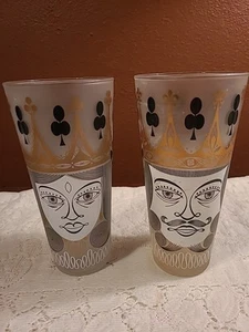 Vintage Libbey Deck of Cards King Queen Glasses Tumblers Barware MCM Set of 2 - Picture 1 of 7
