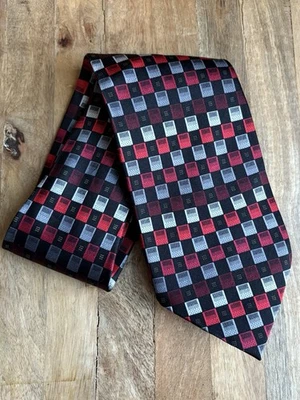 Галстук Covington 100% шелк геометрический чековый принт красный серый черный ширина 3,75 дюйма 58 дюймов - Изображение 1 из 4