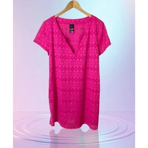 Catalina Hot Pink Mesh V-Ausschnitt Taschen Schwimmen Abdeckung Kleid Damengröße Large  - Bild 1 von 7