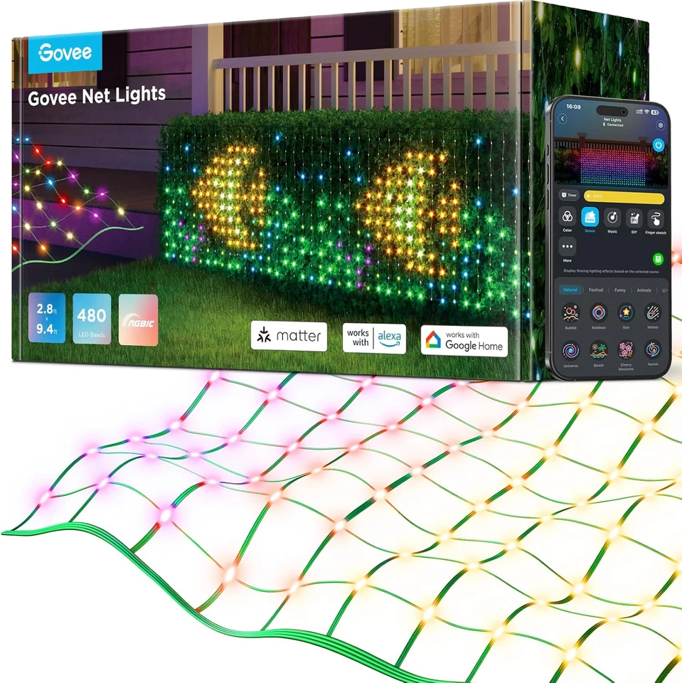 Govee H6811 Net Lights 2.8 × 9.4ft 480 LED Beads with RGBIC