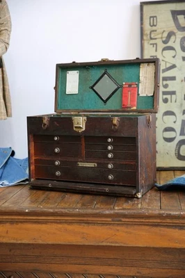 Antique Gerstner Machinist Tool Box wood chest Jewelry Case 7 Drawer Vintage - Image 1 of 4