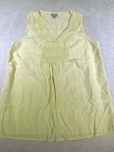 J. Jill Women's Large Citron Yellow Silk Blend Sleeveless V-Neck Pintuck Top - Picture 1 of 10