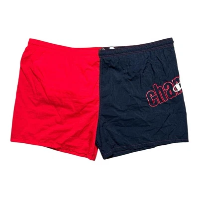 Champion 泳裤男式 2XL 蓝色红色复古 90 年代网眼衬里短裤 — 第 1/4 张图片