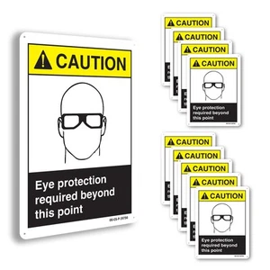 Eye Protection Required Beyond This Point ANSI Caution Sign, Decal 5 or 10 Pack - Picture 1 of 43