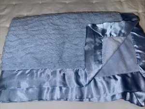 FIRST IMPRESSIONS Light Blue Satin Trim Plush Wave Ripple Baby BLANKET Lovey - Picture 1 of 4