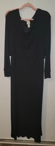 Chico’s Size 4 (XXL / 20) Black Long Sleeve Draped Maxi Dress Slit Lined Soft - Picture 1 of 10
