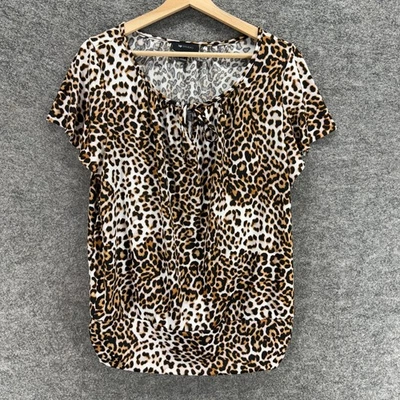 Blusa AB Studio Mujer L Grande Blanca Estampado Animal Manga Corta Cuello Redondo Informal Foto 1 de 4