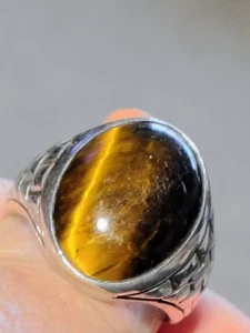 Vintage Sterling Silver Tiger’s Eye Men’s Ring Size 10 Woven Pattern 6.91 g... - Picture 1 of 18