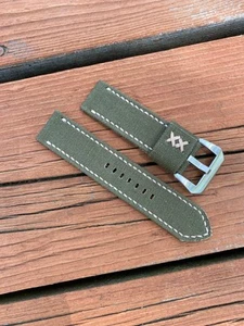24mm OD Green Military Rolled Canvas Strap Handmade Khaki stitch Panerai ~80/130 - Picture 1 of 4
