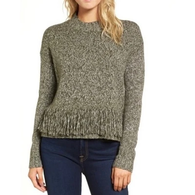 Rebecca Minkoff Neala Fringe Olive Green Sweater Size Medium - Image 1 of 4