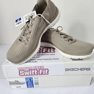 Skechers Hands Free Swift Fit Memory Foam Lace Up Sneakers US 8 TAUPE NEW - Picture 1 of 8