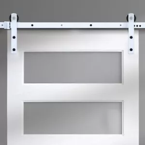 Forge 80" weiß gerader Riemen 2-teiliges Schiene Schiebetür Scheunentor Hardware Kit - Bild 1 von 3