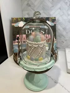 Bunny Blvd GLASS CLOCHE 13" PASTEL MACARONS EASTER EGG CAKE dome pedestal NEW - Picture 1 of 5