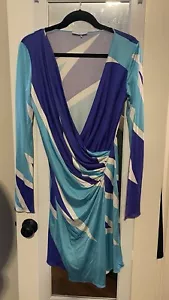 Emilio Pucci Long Sleeved Blue and White dress Size 10 - Picture 1 of 4