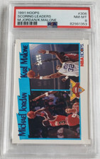 1991-92 Hoops Basketball Michael Jordan Karl Malone Card PSA 8 NM-MT #306 Bulls