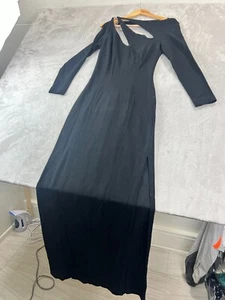 Vintage 90's TADASHI Shoji Formal Evening Gown Dress M Black Maxi Slit Bodycon - Picture 1 of 15