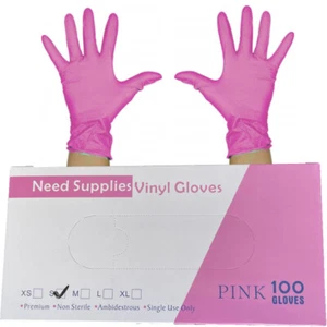 Disposable Vinyl Powder Free Gloves Pink - Picture 1 of 10