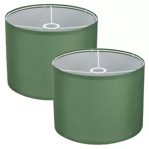 2Set Drum Lamp Shades, 13"x13"x10" Linen Lampshade E27 E26 E14, Dark Green - Picture 1 of 7