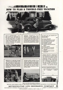 Metropolitan Life Insurance 1939: anuncio impreso vintage de vacaciones sin problemas - Imagen 1 de 1