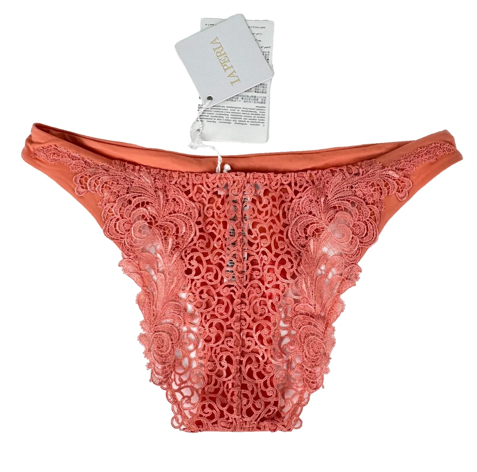 $305 La Perla Macrame NUEVO CON ETIQUETAS XS US 1 IT Coral Elastizado Encaje Espalda Bragas Calzoncillos Foto 1 de 4