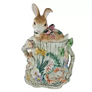 Vintage Fitz & Floyd Woodland Spring Bunny Rabbit Canister Jar *Chips* - Picture 1 of 9
