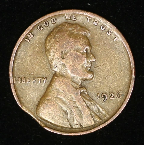 1926 Lincoln Cent - Clipped Planchet         TQRAW0358/JB Cover