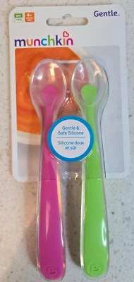 Munchkin Gentle & Safe Silicone Infant Spoons 2 Pcs Pink and Green - Image 1 of 2